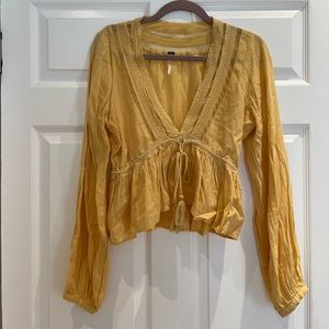 Free People deep V yellow flowy top